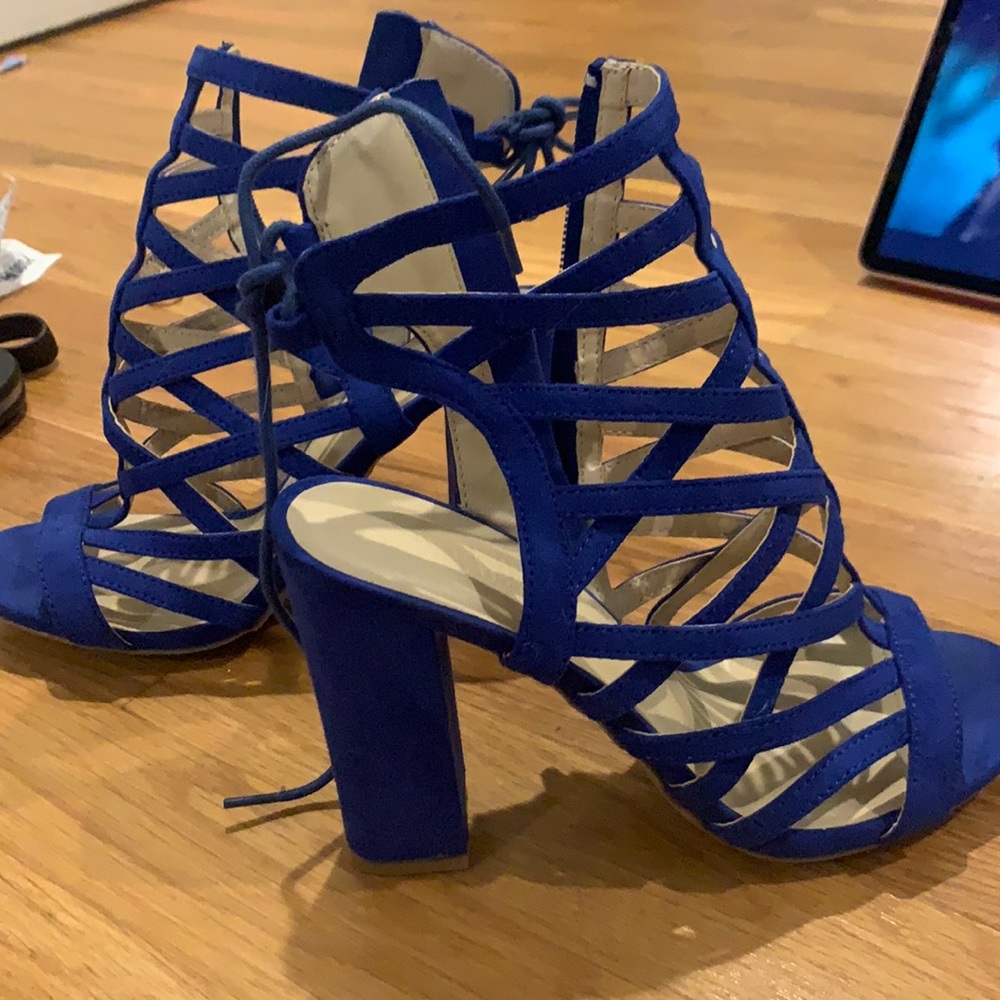 Blue high heel shoes